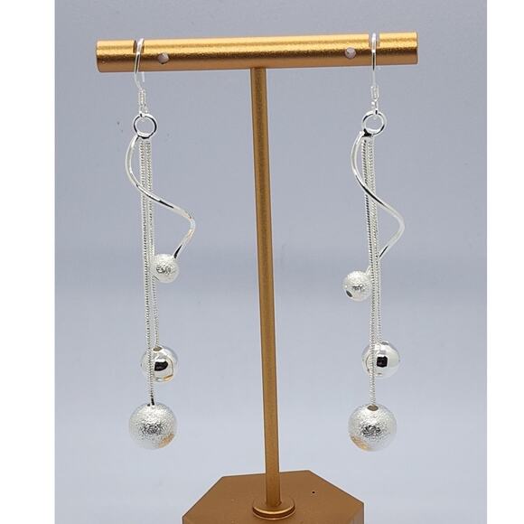 Silver Plated Multi Strand Balls Dangle Earrings Classic Elegance - Picture 1 of 4